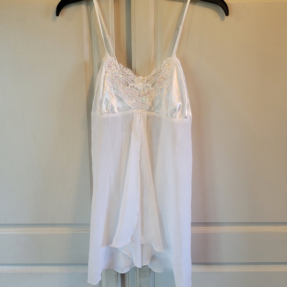 Fredrick's Of Hollywood White Lace Trim Sequins Chemise - Picture 1 of 6